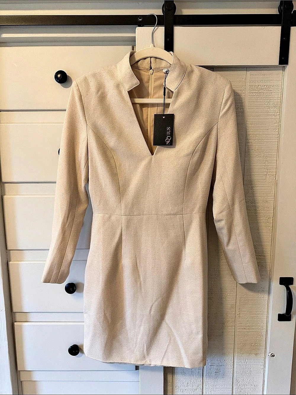 Mooyius Long Sleeve Mini Dress in Beige Size Small NWT
